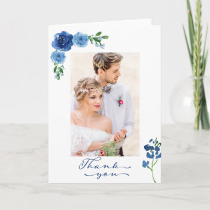 Blue Rose Wedding Photo Thank You Card
