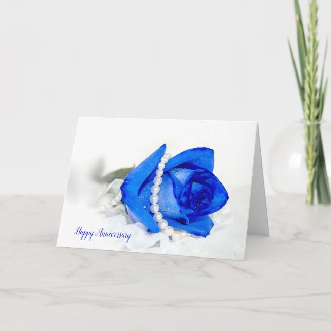 blue rose with pearls and hearts card (Front)