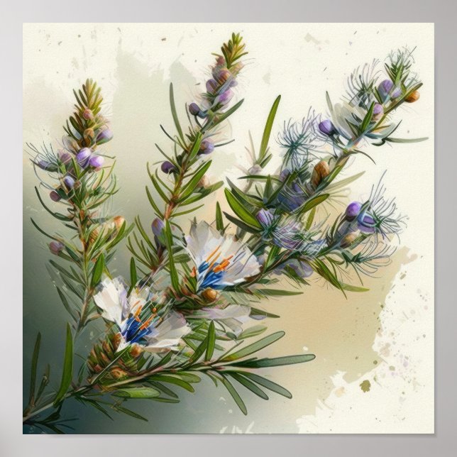 Blue Rosemary Flowers Art Print Poster (Front)