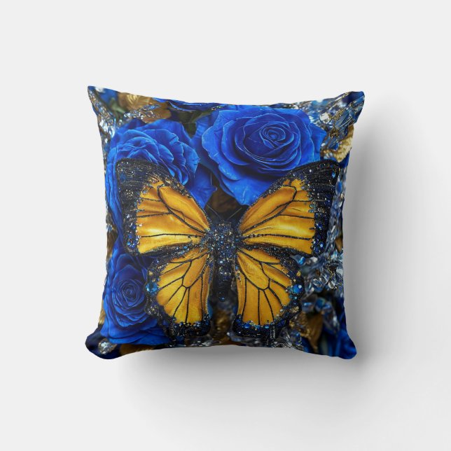 Blue roses and butterfly cushion (Front)