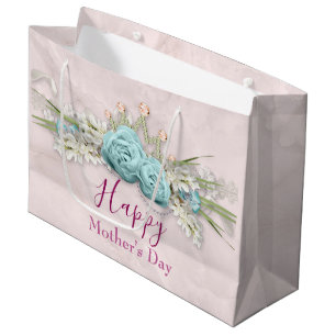 Blue Roses and Crown Floral Bouquet Mother's Day Large Gift Bag