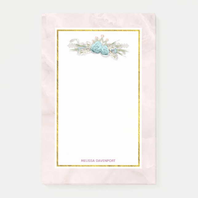 Blue Roses and Crown Floral Bouquet Post-it Notes (Front)