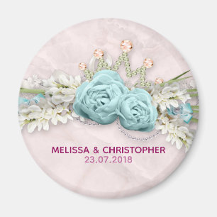 Blue Roses and Crown Floral Bouquet Wedding Magnet