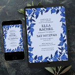 Blue Roses Bat Bar Mitzvah Modern Girl Custom  Invitation<br><div class="desc">Perfect card to announce a bat mitzvah, bar mitzvah or other Jewish celebration! Hand made art for you! FULLY CUSTOMIZABLE! Click on “Personalise” above to edit the text. Click "edit using design tool" to adjust the fonts, colours and placements and to delete the back side colour if you prefer. Also...</div>