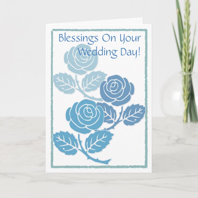 Blue Roses Blessings On Your Wedding Day Card (Front)