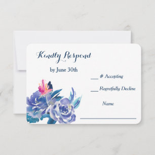 Blue Roses Bouquet Wedding RSVP Card