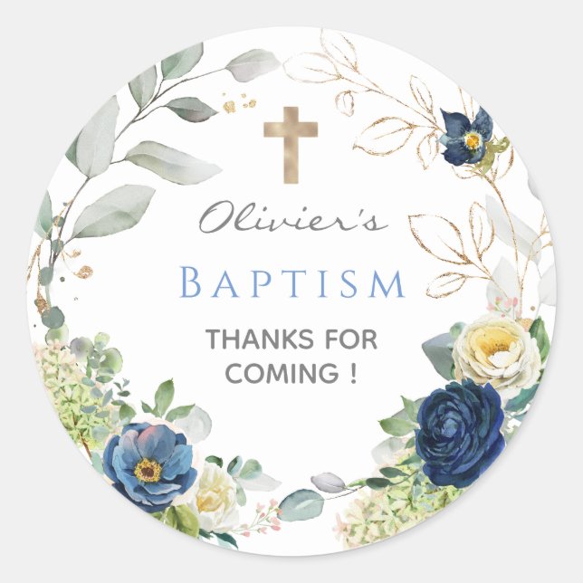 Blue Roses Boy Baptism Favor Tags (Front)