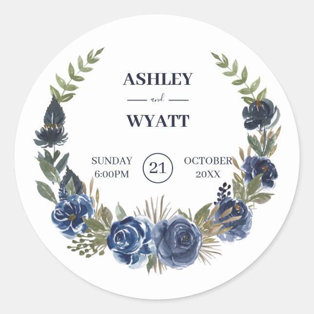 Blue Roses Classic Round Sticker (Front)