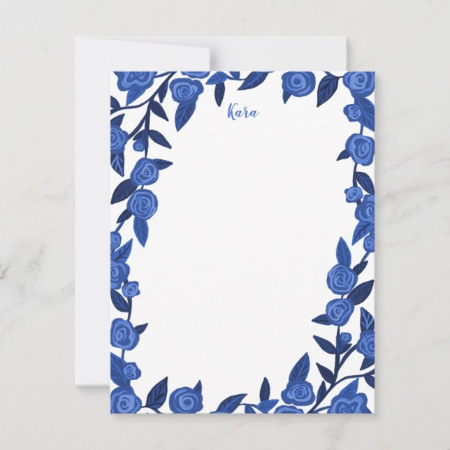 Blue Roses Custom Thank You Personalised Stationer Card (Front)