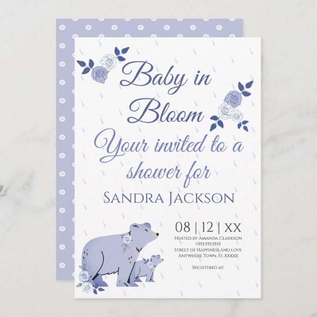 Blue Roses Cute Momma Bear Boy Baby Shower Invitat Invitation (Front/Back)
