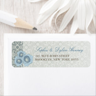 Blue Roses Damask Lace Elegant Wedding Address