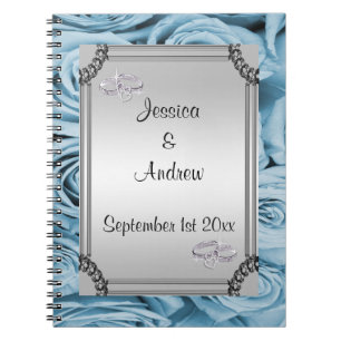 Blue Roses & Diamond Wedding Rings Guest Book