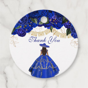 Blue Roses Elegant Floral Charro Quinceanera Favour Tags