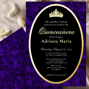 Blue Roses Elegant Gold Floral Quinceanera  