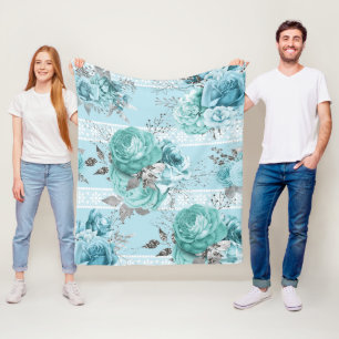 Blue Roses Elegant Lace Fleece Blanket