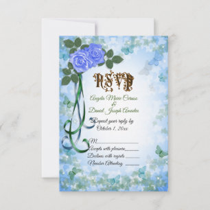 Blue Roses elegant Spring Wedding RSVP card