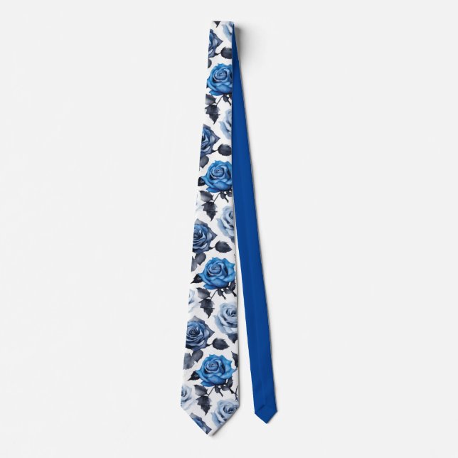 Blue Roses Floral 1 Tie (Front)