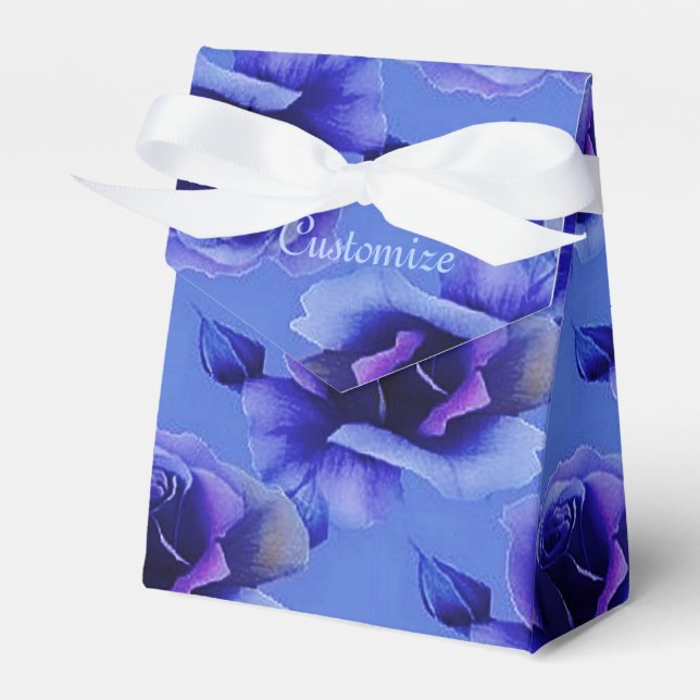 Blue Roses Floral Pattern Tent Favour Box (Front Side)
