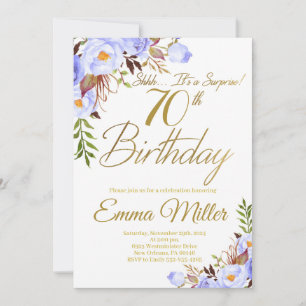Blue Roses Floral Surprise 70th Birthday Party Invitation