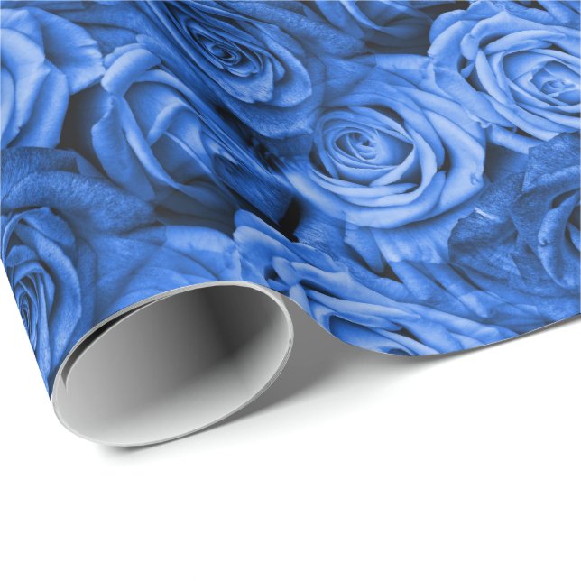 Blue Roses Floral Wrapping Paper (Roll Corner)
