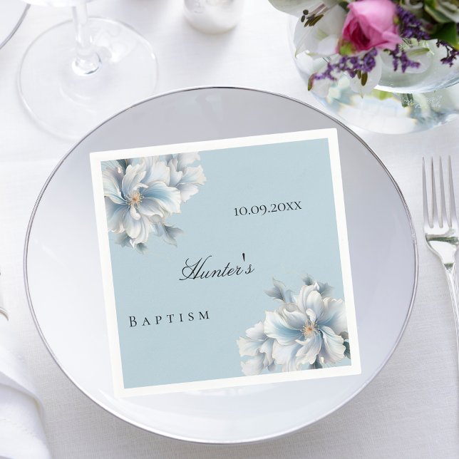 Blue roses florals elegant boy baptism napkin (Creator Uploaded)