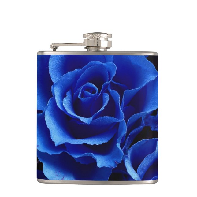 Blue roses flowers plant romance hip flask (Front)