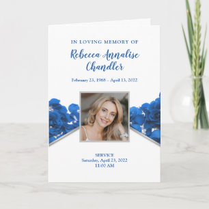 Blue Roses Funeral Program   Memorial Program Thank You Card