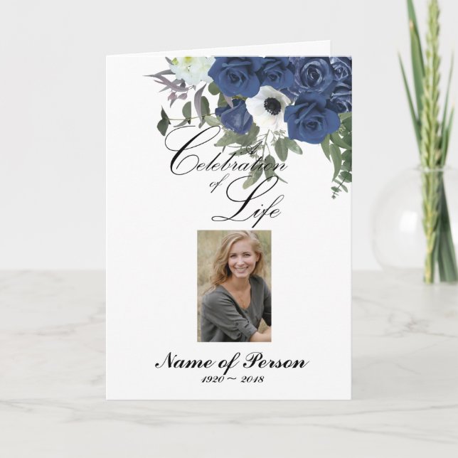 Blue Roses Funeral Program Programme (Front)