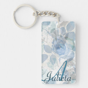 Blue Roses grunge design Monogram Key Ring