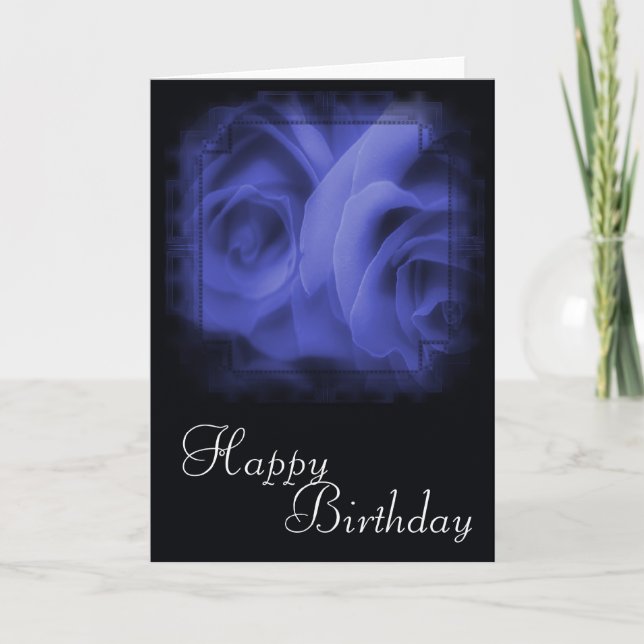Blue Roses Happy Birthday Card Design 1 (Front)