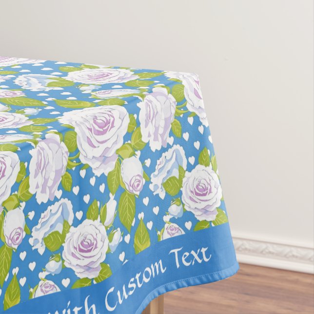 Blue Roses Hearts Romantic Customisable Design Tablecloth (In Situ)