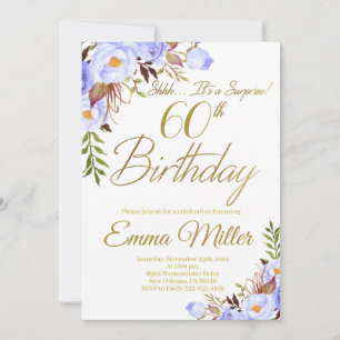 Blue Roses invite, Surprise 60th Birthday Party Invitation