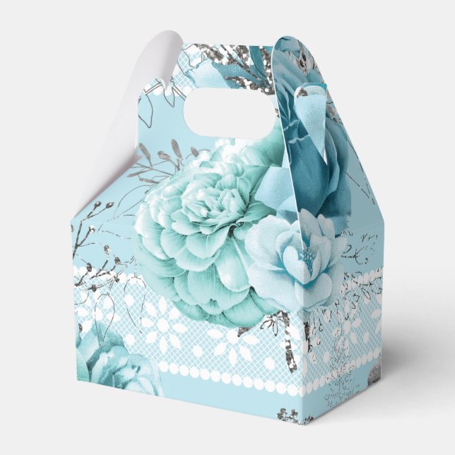 Blue Roses Lace and Silver details Favour Box (Front Side)