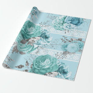 Blue Roses Lace and Silver details Wrapping Paper