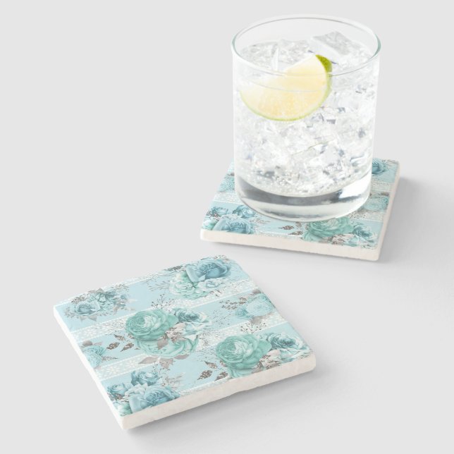Blue Roses Lace Stone Coaster (Side)