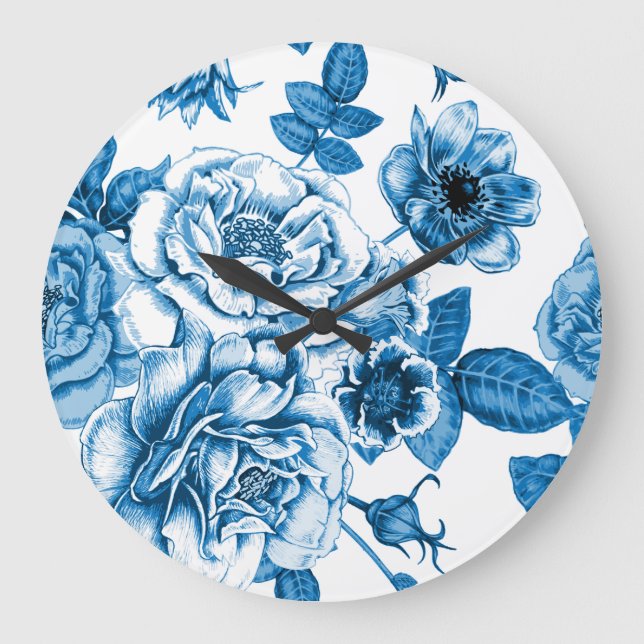Blue Roses Large Clock (Front)