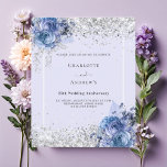 Blue roses lavender silver 25th wedding invitation<br><div class="desc">A soft lavender coloured background decorated with blue roses,  flowers and faux silver confetti. Personalise and add your names and wedding details. Black letters. 

1 sheet = 1 invitation printed edge to edge.</div>