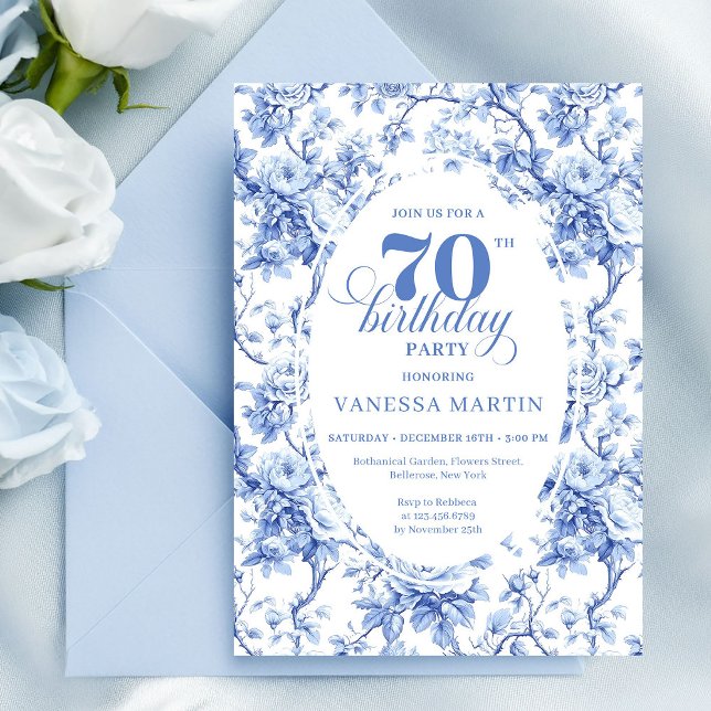 Blue Roses Luxe 70th Birthday Invitation (Blue Roses Luxe 70th Birthday Invitation)