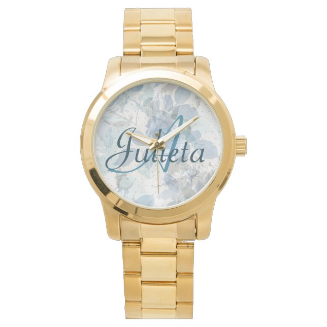 Blue Roses luxury Monogram Watch (Front)
