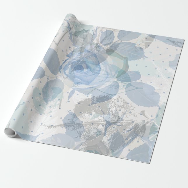 Blue Roses luxury Wrapping Paper (Unrolled)