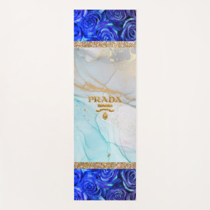 Blue Roses Marble Glitter Yoga Mat
