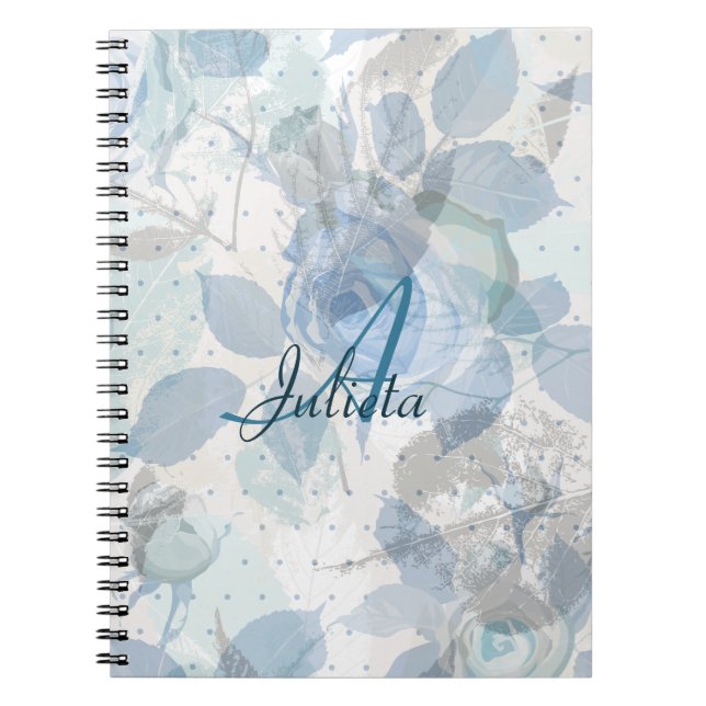 Blue Roses monogram design Notebook (Front)