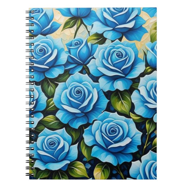 Blue Roses Mosaic Floral Spiral Notebook (Front)
