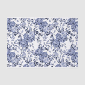 Blue Roses on a White Background Floral Pattern Tissue Paper
