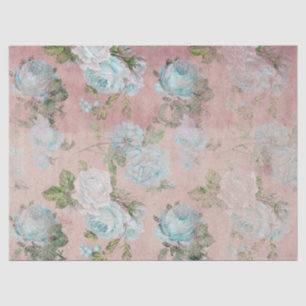 Blue Roses on Blush Pink Decoupage Tissue Paper