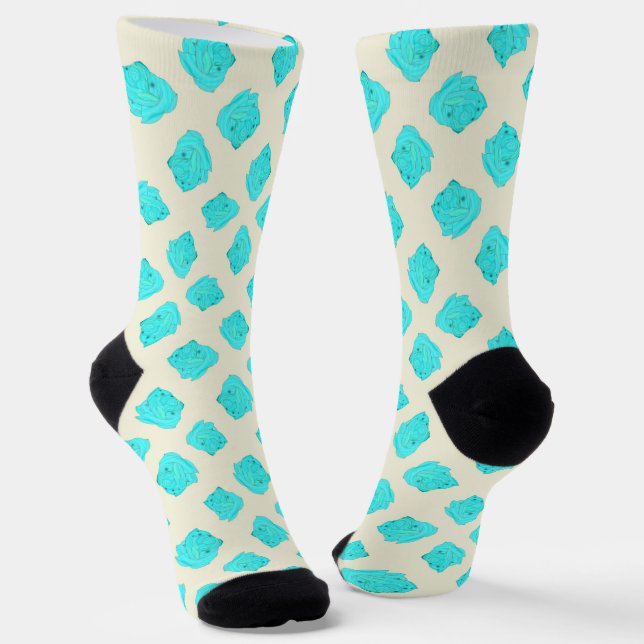 Blue roses on cream socks (Angled)