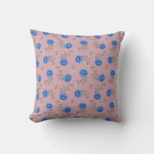 Blue Roses on Pink Oversized Calico Cushion