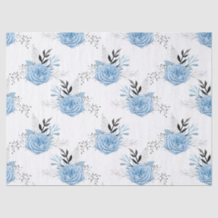 Blue Roses on White Decoupage Tissue Paper