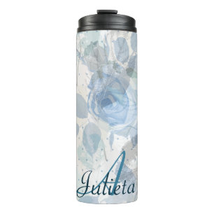 Blue Roses pattern Monogram Thermal Tumbler