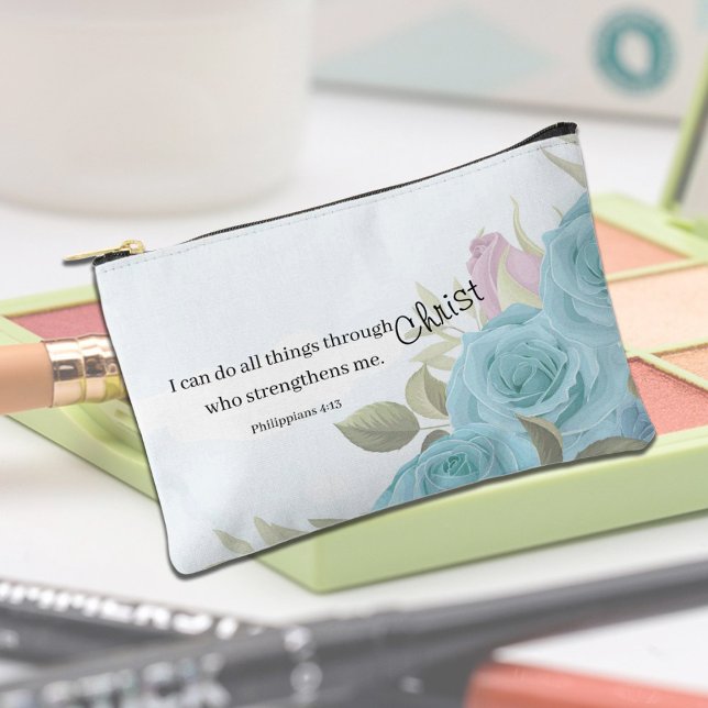 Blue Roses Personalized Faith-Based Accessory Pouch (Creator Uploaded)